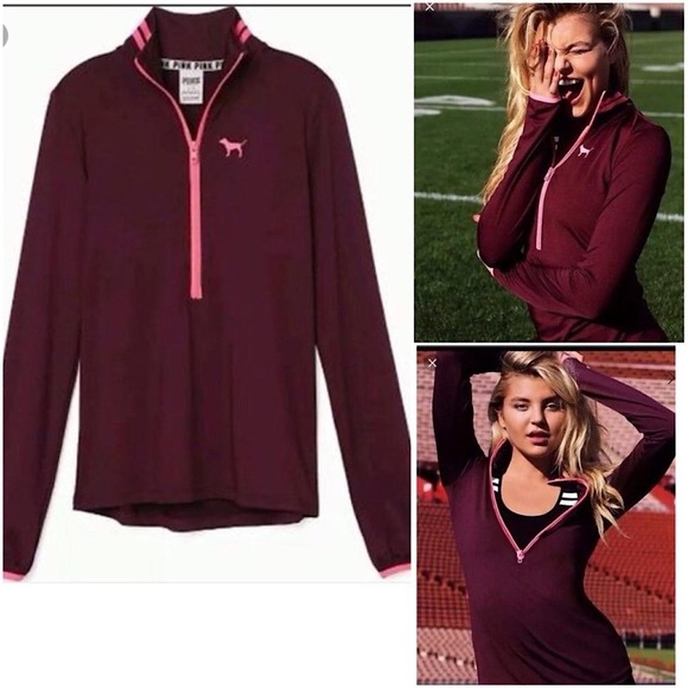 NWT PINK Victoria's Secret Ultimate Maroon Pink Quarter-Zip Pullover Size Medium